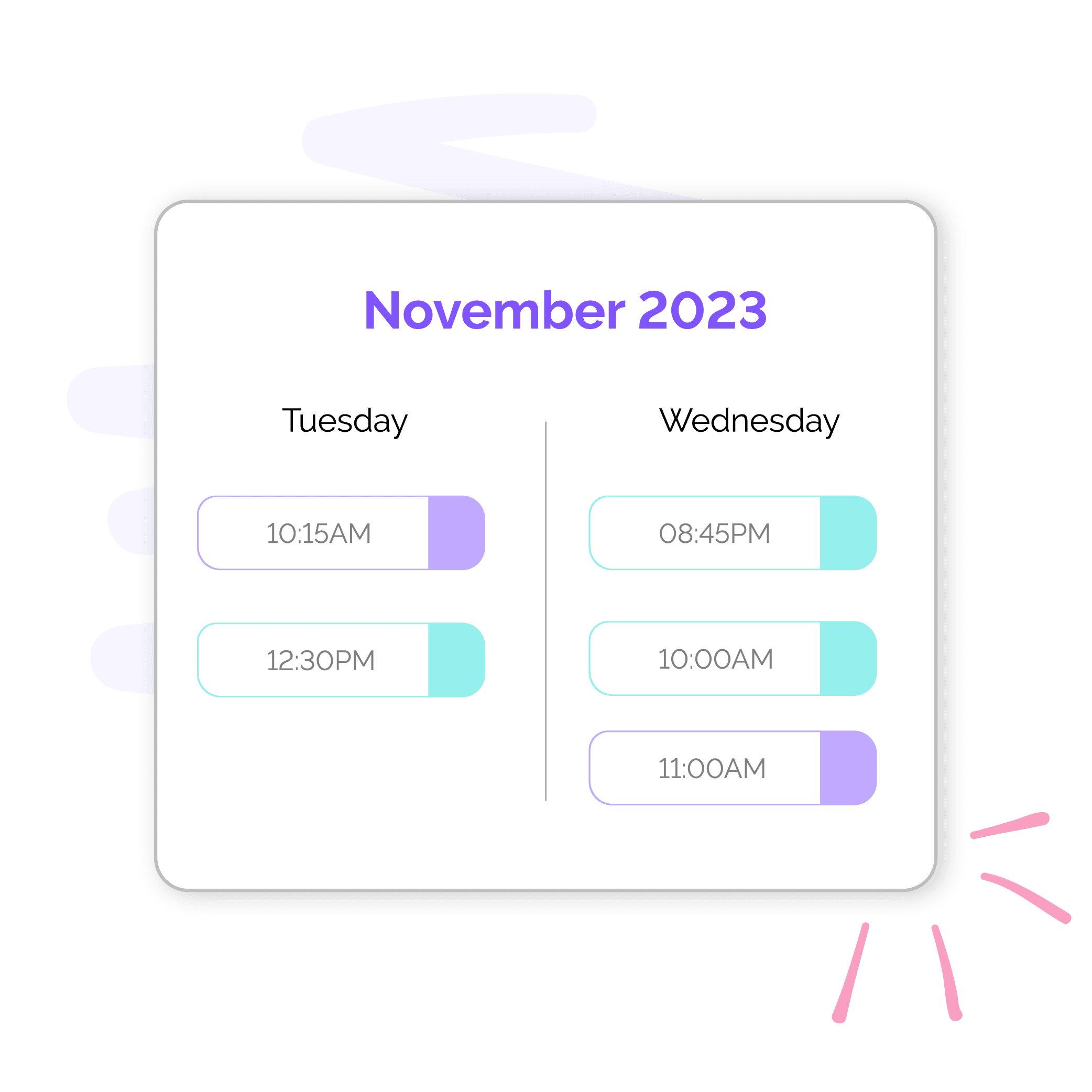 Vulse scheduling calendar section showing different scheduled posts and appointed times